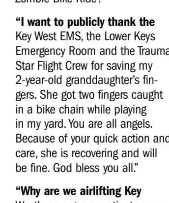 Trauma Star Thank you note in Key West Citizen